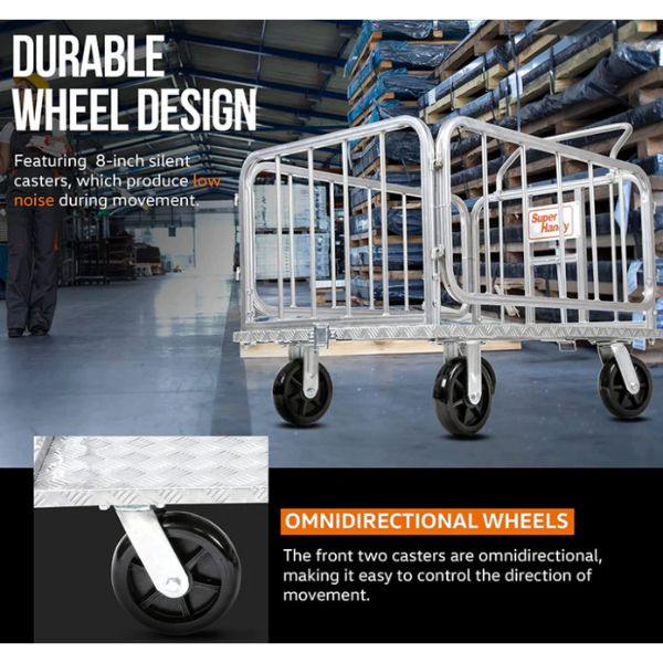 SuperHandy Platform Truck &amp; Heavy-Duty Utility Cart with durable wheel design in a warehouse setting