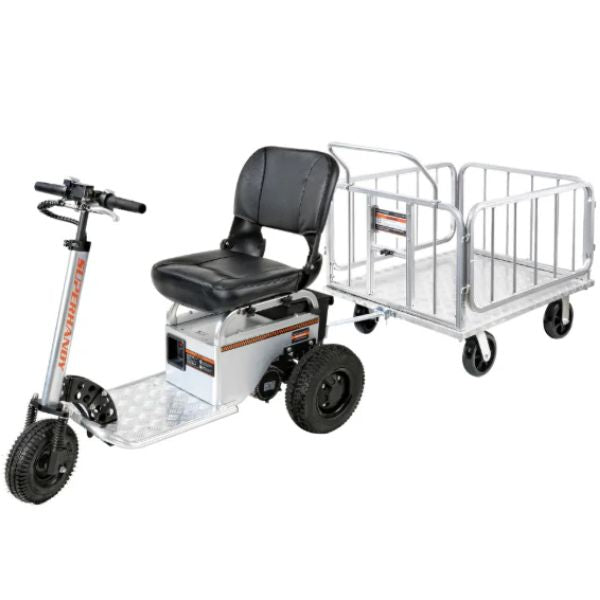SuperHandy Platform Truck &amp; Heavy-Duty Utility Cart  with a seat and trailer on a white background