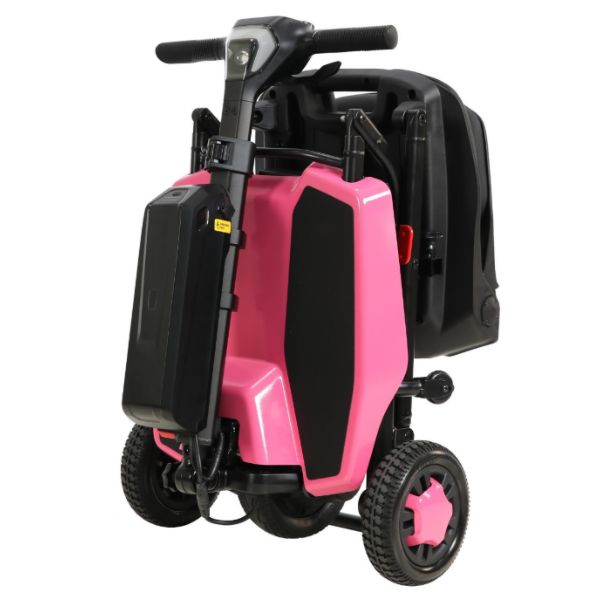 Super Light Flight Folding Travel Scooter in Pink Folded Upward