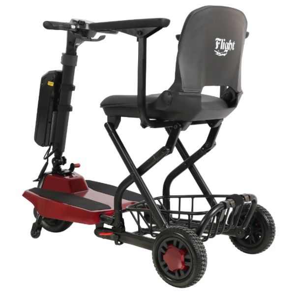 Super Light Flight Folding Travel Scooter in Red Left Rear View