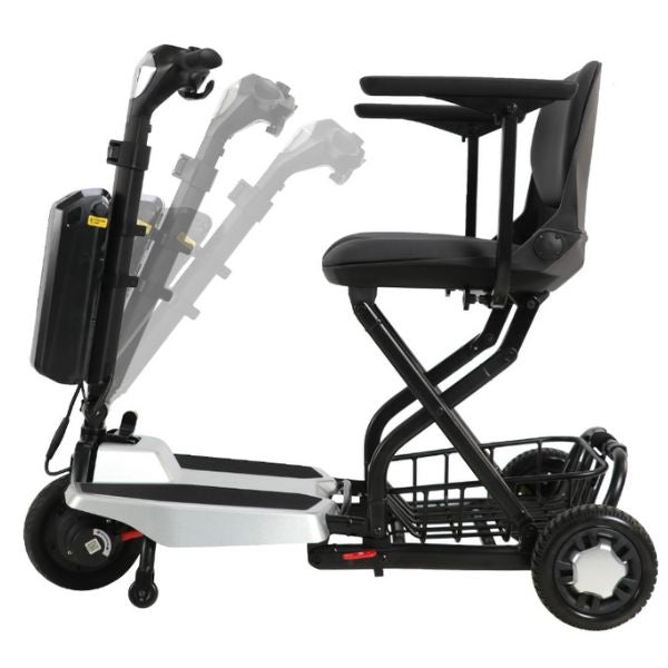 Super Light Flight Folding Travel Scooter in Silver Left Side View