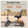 Superhandy Explorer Heavy-Duty Mobility Scooter with durable tires on a cityscape background