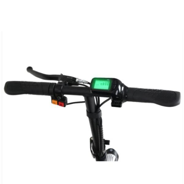Close-up of a Superhandy Explorer Heavy-Duty Mobility Scooter handlebar with a digital display on a white background