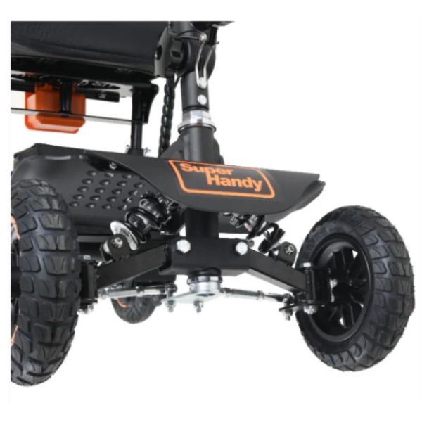 Black and orange Super Handy scooter with large wheels on a white background