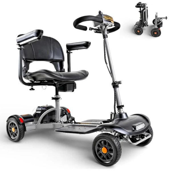 Superhandy Passport Flex 4-Wheel Folding Mobility Scooter on a White Background