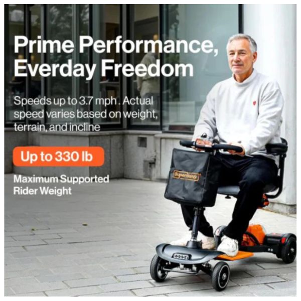 Superhandy Passport Prime Folding Mobility Scooter Showing a Man Riding on it