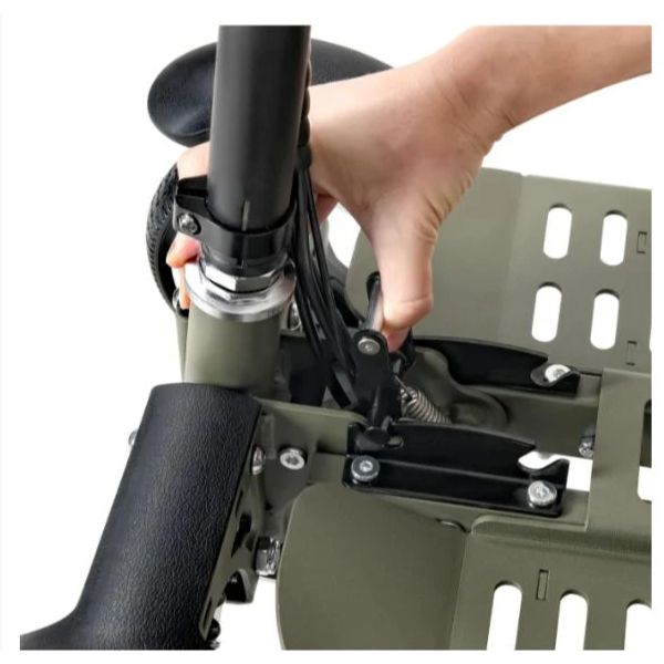 Close-up of a hand adjusting a SuperHandy Passport Pro Folding Mobility Scooter