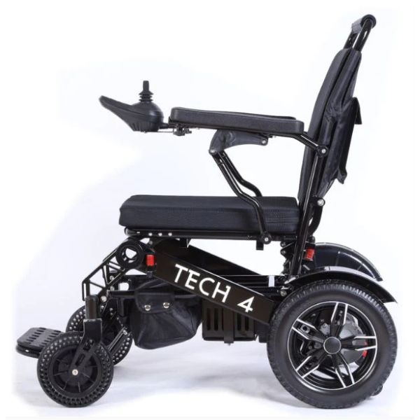 Tech 4 Remote Control Folding Power Wheelchair in Black Left Side View