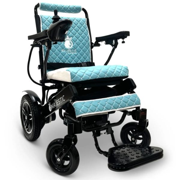ComfyGo IQ-8000 Left Angle View in in Black with Teal Cushion