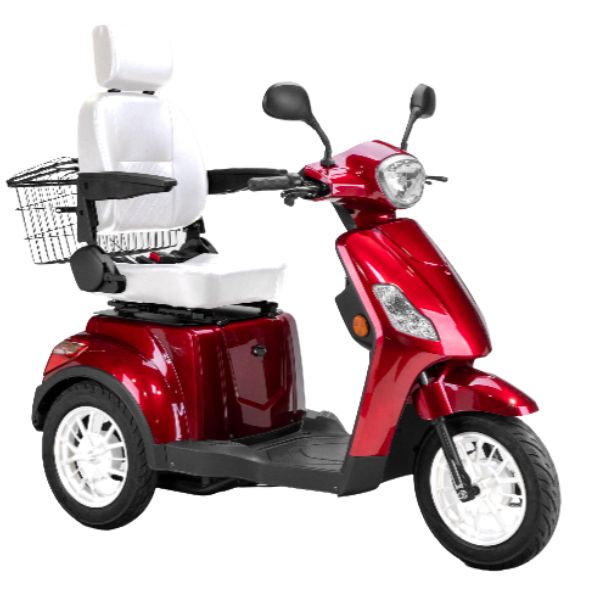 Bespoke Legacy 3 Wheel Mobility Scooter in Red with White Seat and White Wheel Rim