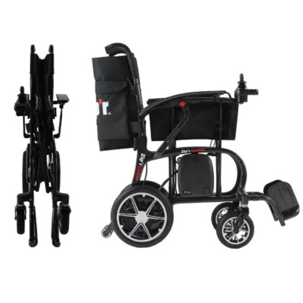 Zipr Carbon Fiber Power Wheelchair Folded Upright