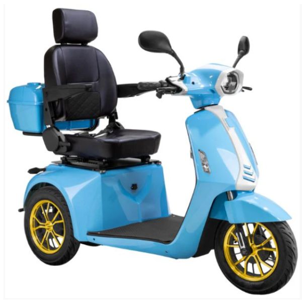 Bespoke Elite 3-wheel Heavy Duty Scooter in Blue with Black Seat and Yellow Rim Wheel