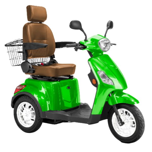 Bespoke Legacy 3-Wheel Mobility Scooter in Green with Brown Seat and White Wheel Rim