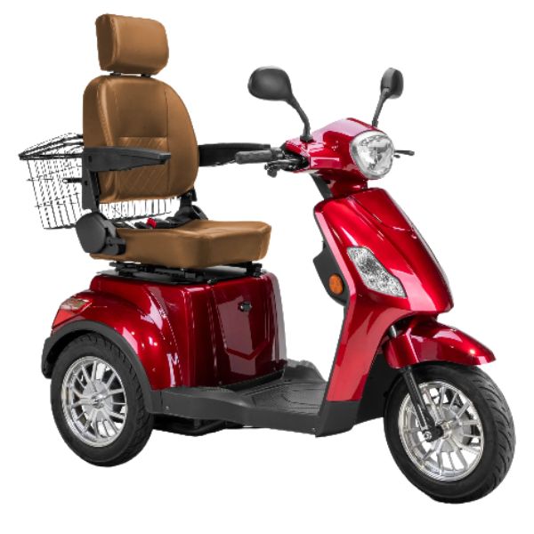 Bespoke Legacy 3-Wheel Mobility Scooter in Red with Brown Seat and Chrome Wheel Rim