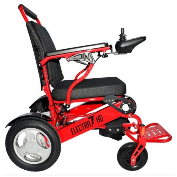 Electra 7 HD Wide Bariatric Folding Power Wheelchair in Red Right Side View