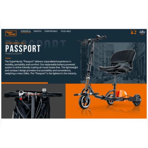 Superhandy Passport Lightweight Folding Mobility Scooter Full Standing View