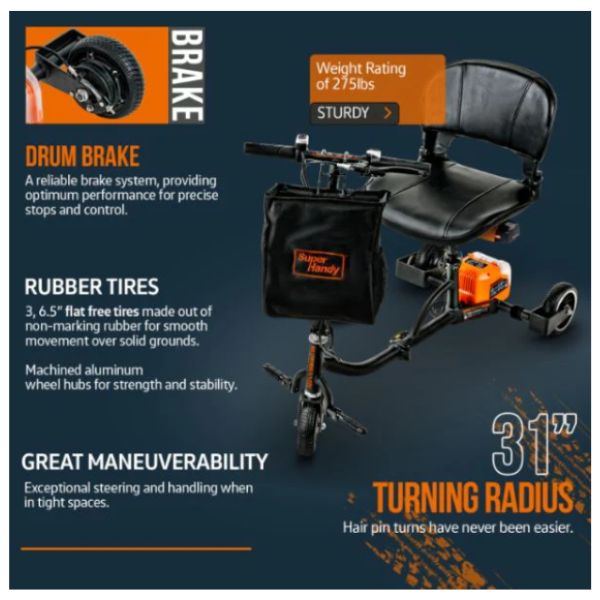 Superhandy Passport Lightweight Folding Mobility Scooter Maneuverability