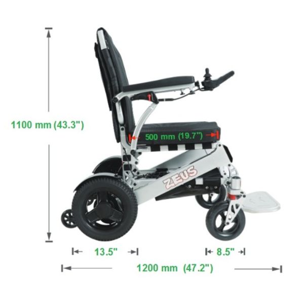 Zeus Heavy Duty Folding POwer Chair Measurement