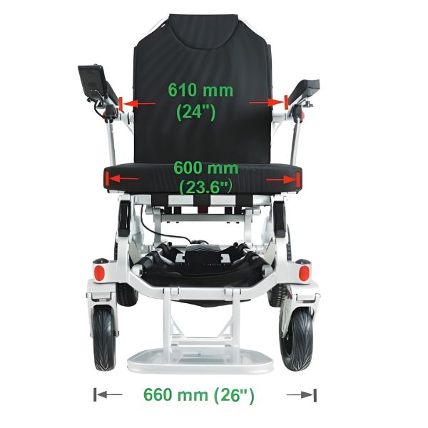 Zeus Heavy Duty Folding POwer Chair Measurement