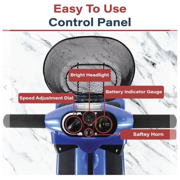 Zip&#39;r Xtra 3-Wheel Travel Mobility Scooter Easy To Use Control Panel