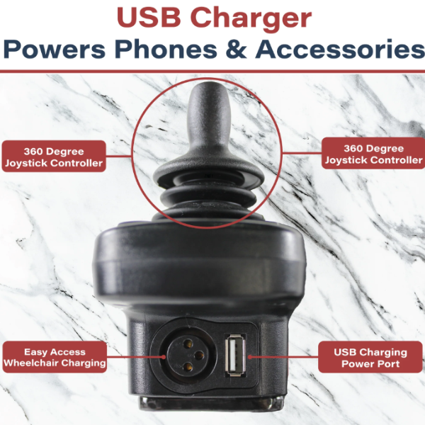Zipr Carbon Fiber Power Wheelchair Showing the USB Charging Port