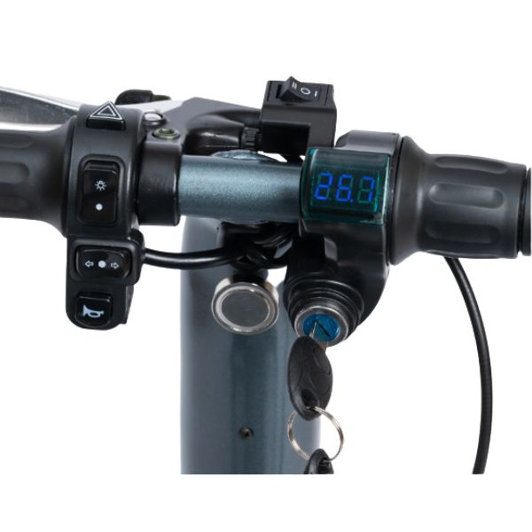 eFOLDi Explorer Ultra Lightweight Mobility Scooter Tiller Zoomed In