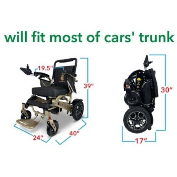 ComfyGo IQ-7000 Remote Control Folding Electric Wheelchair Bronze Black Folded and Unfolded View