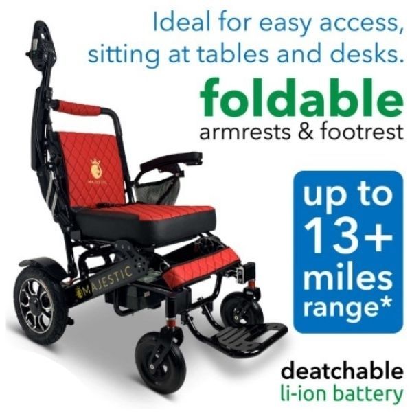 ComfyGo IQ-7000 Remote Control Folding Electric Wheelchair Red Foldable Armrest and Footrest View