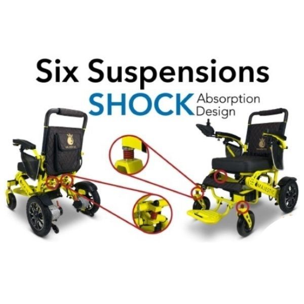 ComfyGo IQ-7000 Remote Control Folding Electric Wheelchair Yellow Black Suspension View