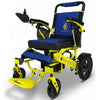 ComfyGo IQ-7000 Remote Control Folding Electric Wheelchair Yellow Blue Front Left Side View
