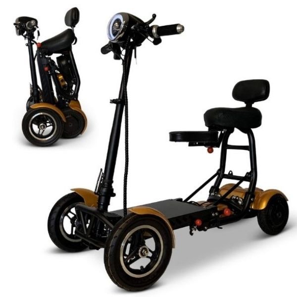 ComfyGo MS 3000 Foldable Mobility Scooter Gold Folded and Unfolded View