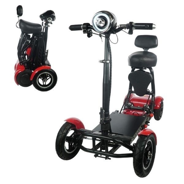 ComfyGo MS 3000 Foldable Mobility Scooter Red Folded and Unfolded Front View