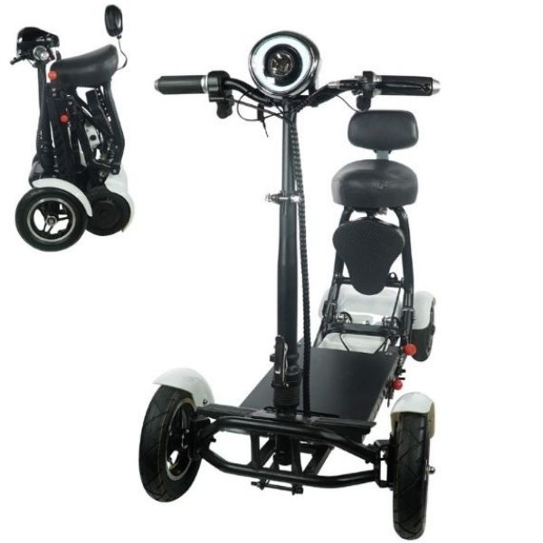 ComfyGo MS 3000 Foldable Mobility Scooter White Folded and Unfolded Front View