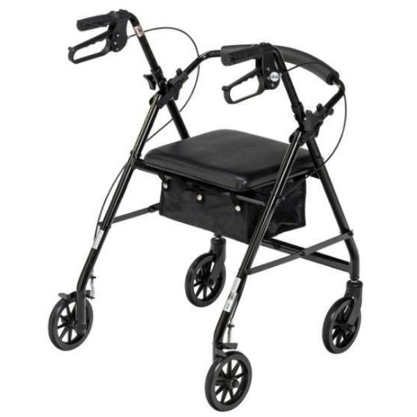 Drive Medical Folding Rollator Black Back Left Side View