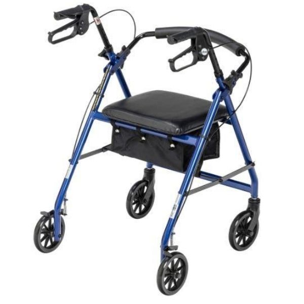 Drive Medical Folding Rollator Blue Back Left Side View