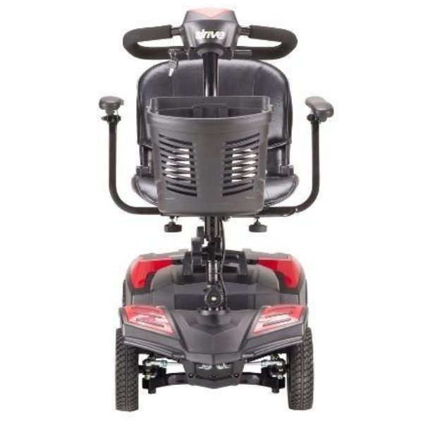 A front view of the Drive Medical Spitfire Scout 3-Wheel Power Scooter, a mobility aid for those with limited mobility.