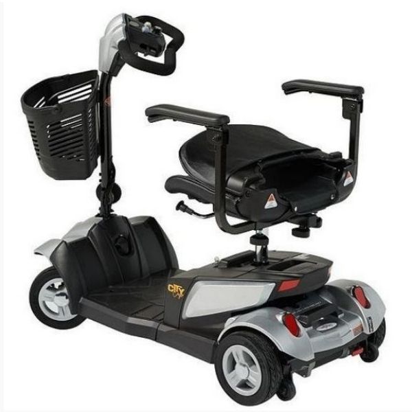 EV Rider City Cruzer 4 Wheel Mobility Scooter Silver Folded Chair View
