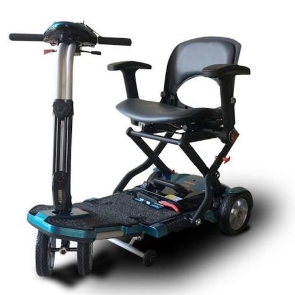 EV Rider Transport Plus Folding Mobility Scooter Blue Front Right Side View