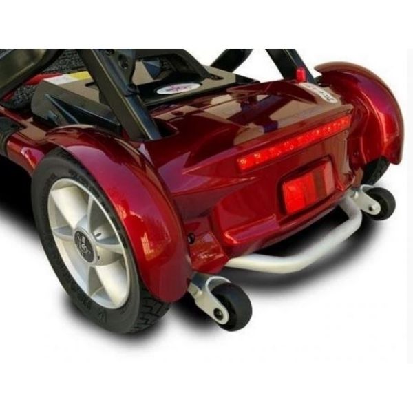 EV Rider Transport Plus Folding Mobility Scooter Red Back Wheel Side View