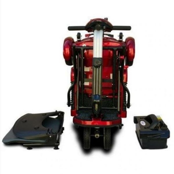 EV Rider Transport Plus Folding Mobility Scooter Red Folded Seat and Battery View