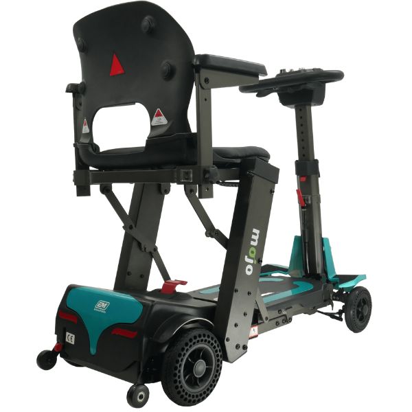 Enhance Mobility MOJO Automatic Folding Scooter Aqua Back Right Side View