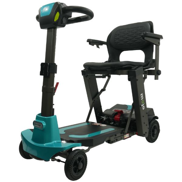 Enhance Mobility MOJO  Automatic Folding Scooter Aqua Front Left Side  View
