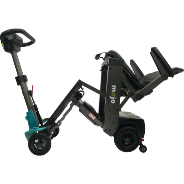 Enhance Mobility MOJO Automatic Folding Scooter Aqua Half Folded Side View