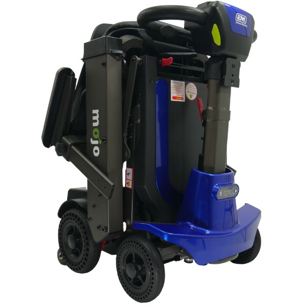 Enhance Mobility MOJO Automatic Folding Scooter Blue Folded Front Side View