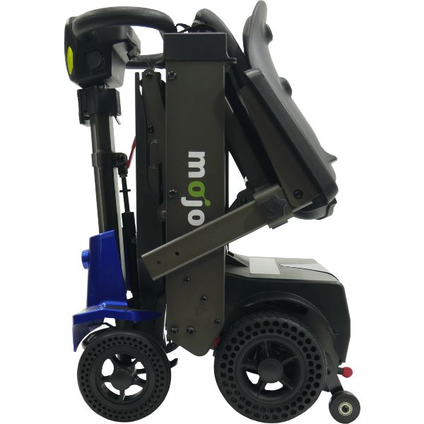 Enhance Mobility MOJO Automatic Folding Scooter Blue Folded Left Side View