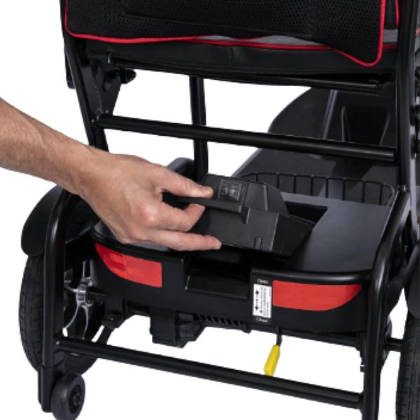 Feather Lightweight Electric Scooter Rear charging compartment being removed