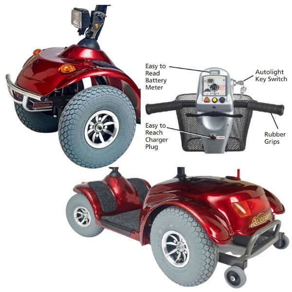 Golden Technologies Avenger 500lb Capacity 4-Wheel Scooter GA541 Chrome Bumpers and Anti-Tip Wheels View