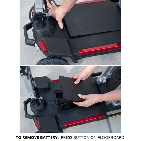 Golden Technologies Buzzaround Carry On Folding Mobility Scooter Floorboard and Battery View