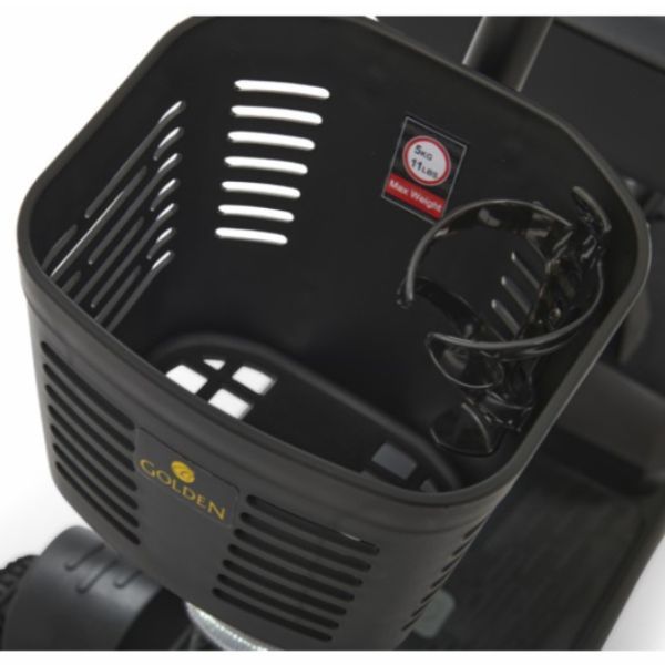 Golden Technologies Buzzaround XL 3-Wheel Mobility Scooter GB121B-STD Basket and Cup View 
