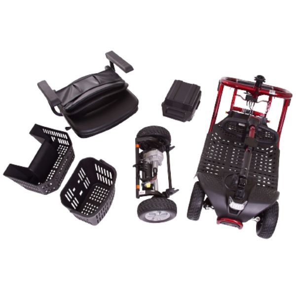Golden Technologies LiteRider 4 Wheel Mobility Scooter GL141D Red Disassembled View 